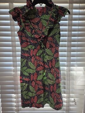 Lilly Pulitzer Red, Green & Navy Floral Ruffle Midi Dress Sz S